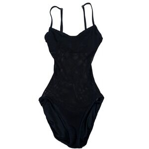 Vince Camuto Black Mesh One Piece Swimsuit Size 8 Goth fishnet Whimsigoth